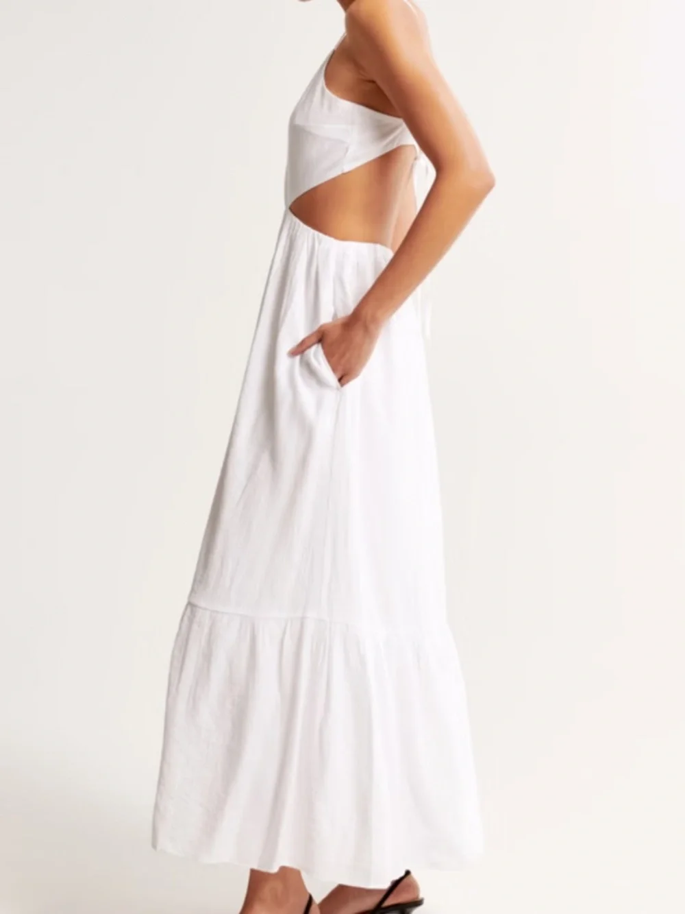 Green and white Crinkle Textured Cutout Maxi Dress
